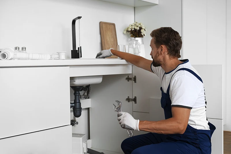 a local plumber performs drain cleaning on a bathroom sink